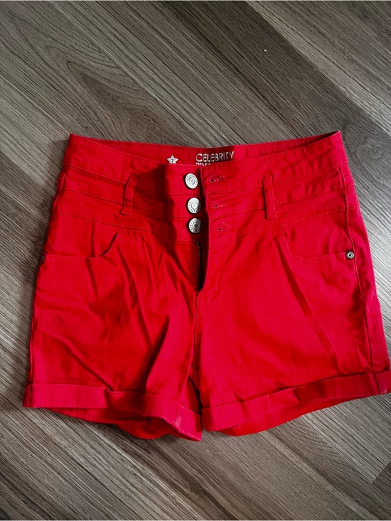 Celebrity Pink Pants - Celebrity Pink Bright Red High-Waist Button-Front Shorts